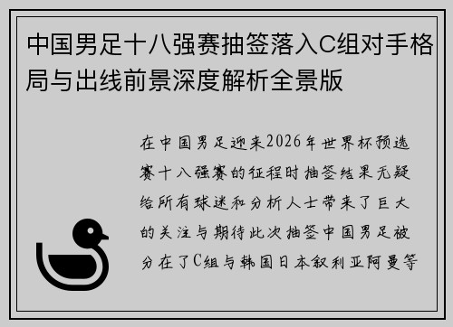 中国男足十八强赛抽签落入C组对手格局与出线前景深度解析全景版