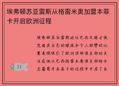 埃弗顿苏亚雷斯从格雷米奥加盟本菲卡开启欧洲征程